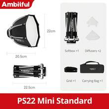 AMBITFUL PS22/30 Mini 柔光箱，22/30cm 快拆式便攜柔光箱，附 Bowens 接環、擴散罩與收納袋，適用攝影 LED 攝影燈工作室照明 - 查看 14