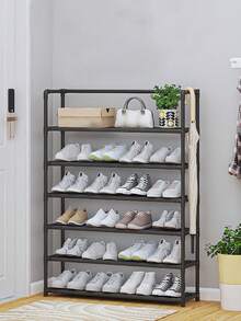 Black Metal Shoe Rack With Handrail, Space-Saving, Minimalist Dust-Proof, Stable, Stylish, Easy To Assemble And Disassemble, Portable, Suitable For Living Room, Bedroom, Entryway, Office, Home, Multi-Layer Storage, Holiday Gift, Children's Gift - Multicolor - View 9