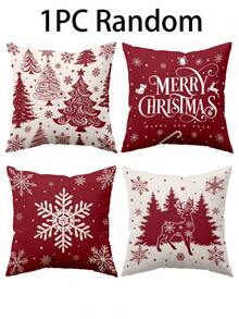 1/4pcs New Christmas Pattern Pillowcase, Christmas-Themed Throw Pillow Cover, Decorative Pillow Cover, Square Pillowcase, Christmas Decoration, Suitable For Living Room, Sofa, And Bedroom Party Decor, Pillow Insert Not Included 18x18 Inches - Red - View 9