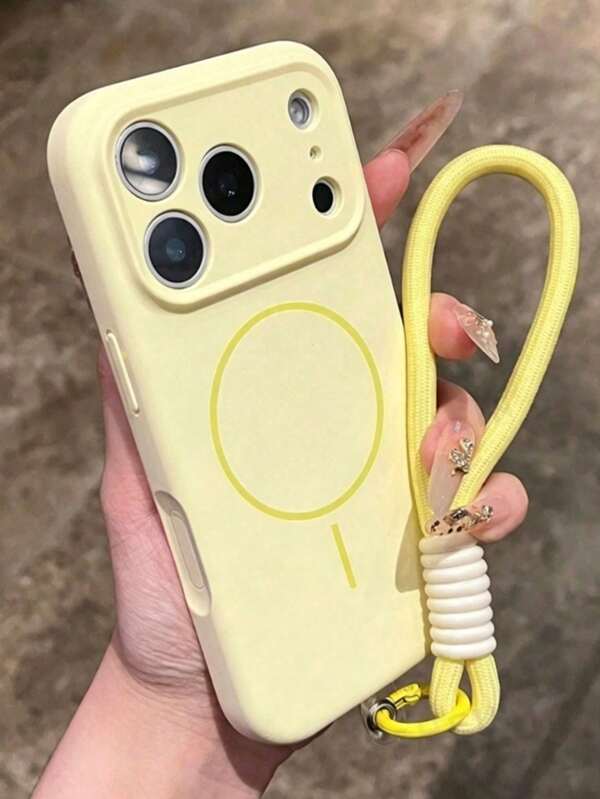 1pc Matte Liquid Silicone Minimalist Magnetic Phone Case + Short Lanyard For IPhone 17 Air 16 15 14 13 12 Pro Max Plus Wireless Charging Soft Silicone Back Cover