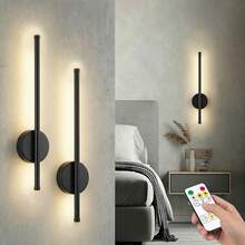 1pc/2pcs Battery Powered Wall Light, Wireless Rechargeable Black Wall Lamp With Remote Control Dimmable, Cordless Wall Light Decoration For Living Room, Bathroom, Hallway, Timer Function - Black - View 3
