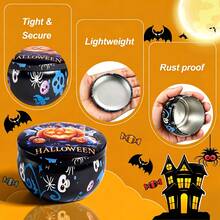 Kit de fabrication de bougies thème Halloween 63 pièces, comprend 8 pots à bougies vierges à motifs aléatoires, 15 supports de mèche, 20 mèches et 20 autocollants, convient pour la fabrication de bougies, la décoration de la maison, la décoration saisonnière et les cadeaux de fête - R-63PCS/Ensemble - Voir 5