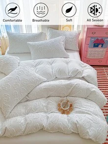 2/3pcs White Leopard Print Cut-Out Tufted Duvet Cover Set, Minimalist Solid Color Modern Style Polyester Duvet Cover And Pillowcase Bedding Set Suitable For All Seasons, Soft And Breathable Ins Style Decorative Duvet Cover Suitable For Bedroom, Guest Room, Dorm, Machine Washable, Twin/ Full/ Queen/ King (1 Duvet Cover + 1/2 Pillowcases, No Fillers Included) - White - View 3
