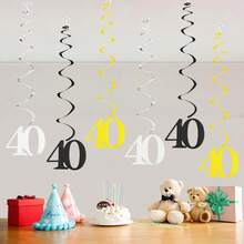 4 Conjuntos Decoração Pendente Espiral Preto e Dourado para Aniversário, Suprimentos de Decoração para Festa de Aniversário de 16/18/21/30/40/50/60/70/80 Anos - multicolorido - Visão 22