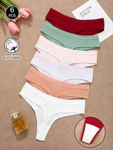 6pcs/Set Conjunto de Bragas Tanga G-String Cómodas Acanaladas Sin Costuras Sexy Triángulo T-Back Ropa Interior - Multicolor - Ver 14