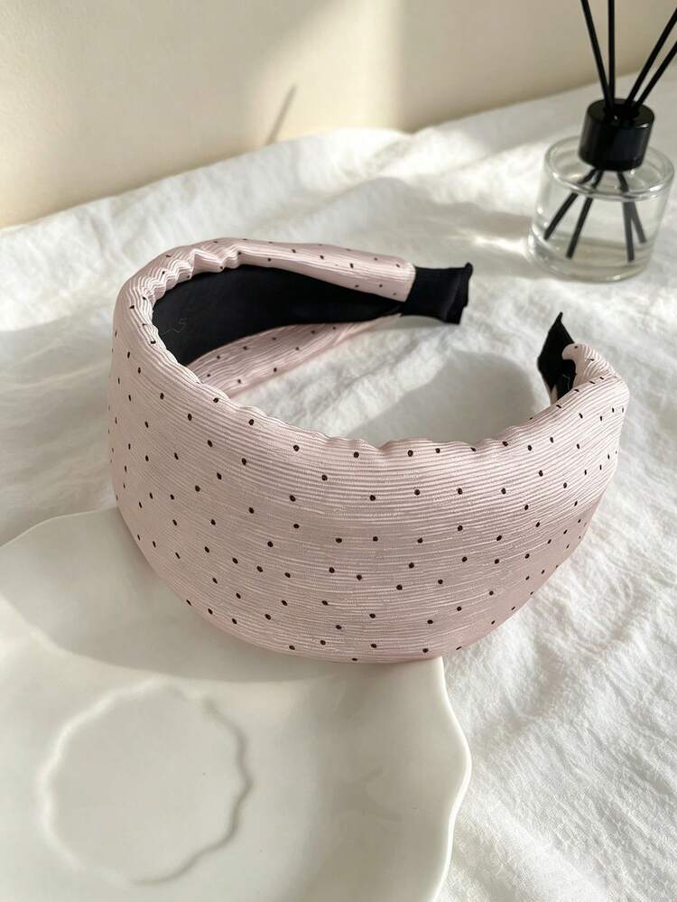 1pc Soft & Comfortable Satin Polka Dot Solid Color Wide Headband For Women, High Crown Elegant Versatile Head Hoop - Multicolor - View 13