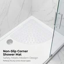 1pc Corner Shower Mat, Non-Slip Triangle Bath Mat With Suction Cups And Drain Holes, Waterproof PVC Bathroom Floor Mat, Safety Anti-Fall Shower Rug For Bathroom Bathtub, 3 Colors Available - Multicolor - View 1