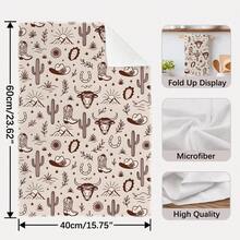 2pcs American Western Vintage Seamless Pattern Kitchen Towels, Rectangular Microfiber Kitchen Towels, Dishcloths, Scouring Pads, Hand Towels, Cooking Baking Tea Towels, Kitchen Decor, Housewarming Gift, Birthday Gift, Bathroom Cleaning Wipes, Decorative Towels - Multicolor - View 4
