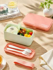 1/4 piezas Caja de almuerzo de unicolor tipo macaron con compartimentos, caja de almacenamiento de frutas reutilizable, caja de conservación de alimentos con compartimento para utensilios incorporado, apta para microondas, caja de almuerzo/bolsa de almuerzo de gran capacidad, bolsa bento, adecuada para estudiantes, trabajadores de oficina, niñas y mujeres profesionales, perfecta para trabajo, deportes, camping y uso al aire libre - Multicolor - Ver 3