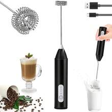 3速可充電USB手持式電動奶泡器，咖啡奶泡器，迷你飲品攪拌器，返校季 - 黑色 - 查看 2
