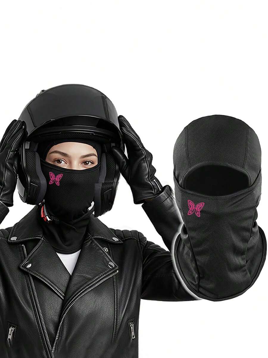 1/2/3pcs Pink Butterfly Print Balaclava Breathable Mesh Full Face Ski Mask Women's Y2K Street Style Headwear Suitable For Motorcycle Riding, Cycling And Daily Fashion - Multicolor - View 1