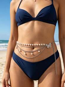 1pc Women's Waist Chain, Personalized Pearl Butterfly Multi-Layer Tassel Chain, Wedding Birthday Party Daily Wear Waist Chain Waist Decoration 105CM - Silver - View 2