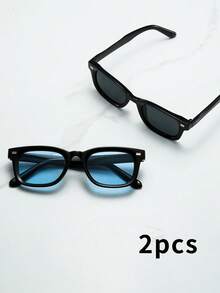 2pcs Men's Rectangular Small Frame High Quality Personalized Minimalist Fashion Glasses, Suitable For Parties, Travel, Casual, Vacation, Beach And Daily Use - 2pcs - View 2
