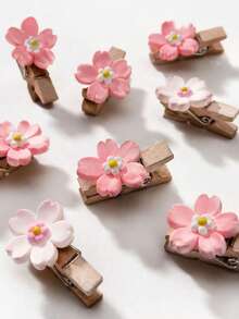 2/5/10 Sakura Clips, Durable Mini Photo Clips, Cute Wooden Photo Clips, Mini Wooden Clips, Natural Wooden Small Pointed Clips, Used For Displaying Photos, Crafts, Artworks And Cocktail Decorations, Art Wall Photo Clips - Multiple Styles - View 4