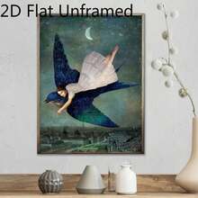 1pc Waterproof Frameless Ar,Modern Abstract Bluebird And Girl Canvas Poster-Woven Fabric Canvas Wall Art Prints, Kitchen Decor, Living Room Wall Art, Wall Prints, House Decor, Room Stuff, Vintage Decor - Cartoon - View 4