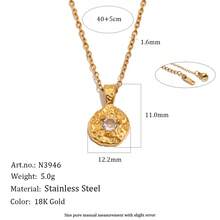 S SHOPBOHO 1pc 18K Gold Plated Stainless Steel Birthstone Pendant Necklace, Hammered Texture Coin Pendant, Personalized Birthday Gift Jewelry For Her - Birthstone - View 16