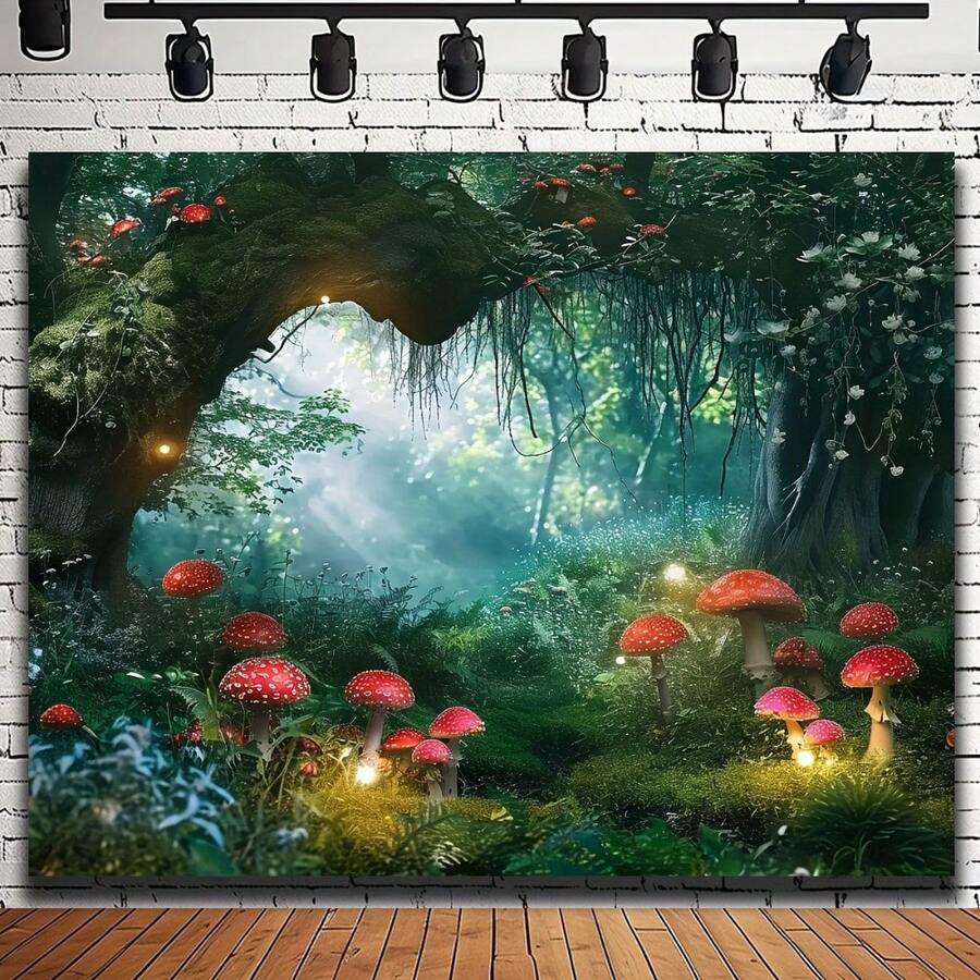 1件裝 魔幻蘑菇仙境攝影背景布,適用於生日派對裝飾與拍照拍攝 - 15 - 查看 1