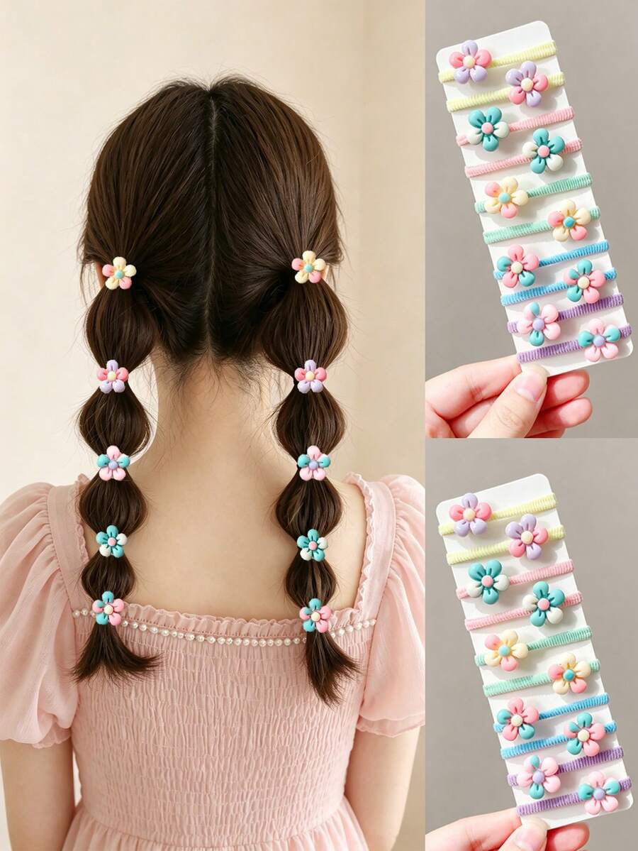 1 Set Girls Cute Floral Hair Scrunchies, Sweet Hair Accessories, Suitable For School And Daily Wear, Random Color - Multicolor - View 1
