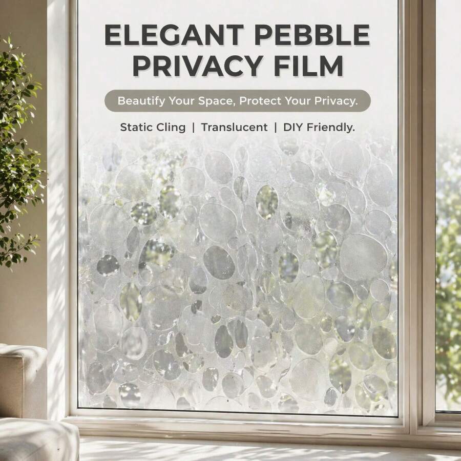 Pebble Texture Static Cling Window Privacy Film, Semi-Transparent Glue-Free DIY Easy Install Frosted Glass Sticker, Bathroom Shower Door Balcony Blackout Window Curtain - Cobblestone - View 1