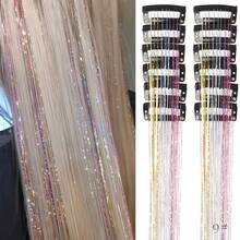 12pcs Glitter Tinsel Hair Extensions Rainbow Colorful - Multicolor - View 18