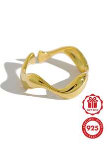 925纯银极简波浪纹戒指，女士日常佩戴 - Wave Ring - 查看 1