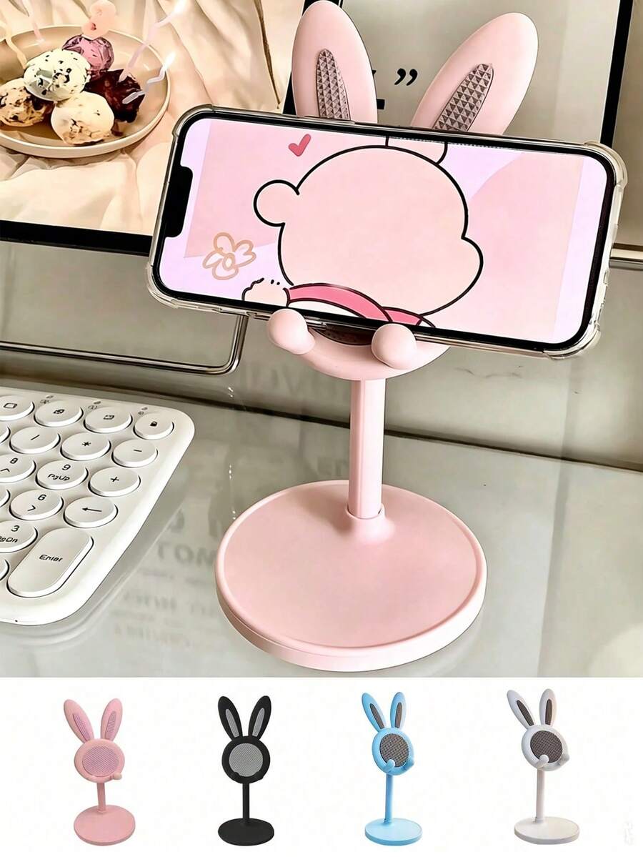 1pc Cute Rabbit Shaped Adjustable Phone Stand, Desktop Cute Rabbit Phone Holder, Suitable For All Phones, Phone Accessories, Office Space Accessories, Desktop Angle And Height Adjustable Phone Support Stand - Multicolor - View 1