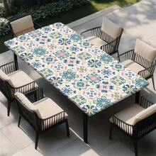 1 pieza Mantel elástico para exteriores con patrón floral vibrante - Cubierta de mesa rectangular de poliéster duradero, adecuada para camping, picnic, fiesta de jardín - Uso interior/exterior, fácil de limpiar y resistente a la intemperie, accesorio de picnic, tela a prueba de viento - A - Ver 9