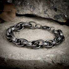 Gothic Style Men Stainless Steel Creative Retro Oxidized Black Serrated Biker Chain Bracelets Punk Rock Male Jewelry - Black - View 1