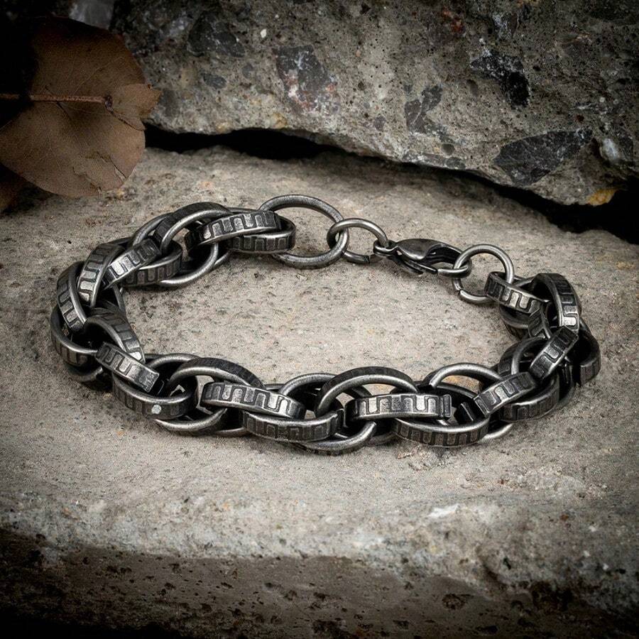 Gothic Style Men Stainless Steel Creative Retro Oxidized Black Serrated Biker Chain Bracelets Punk Rock Male Jewelry - Black - View 1