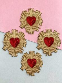 1 pieza/2 piezas/3 piezas/4 piezas Parche de tela bordado con forma de corazón DIY Aplanado con plancha Aplicación de bordado - Multicolor - Ver 7