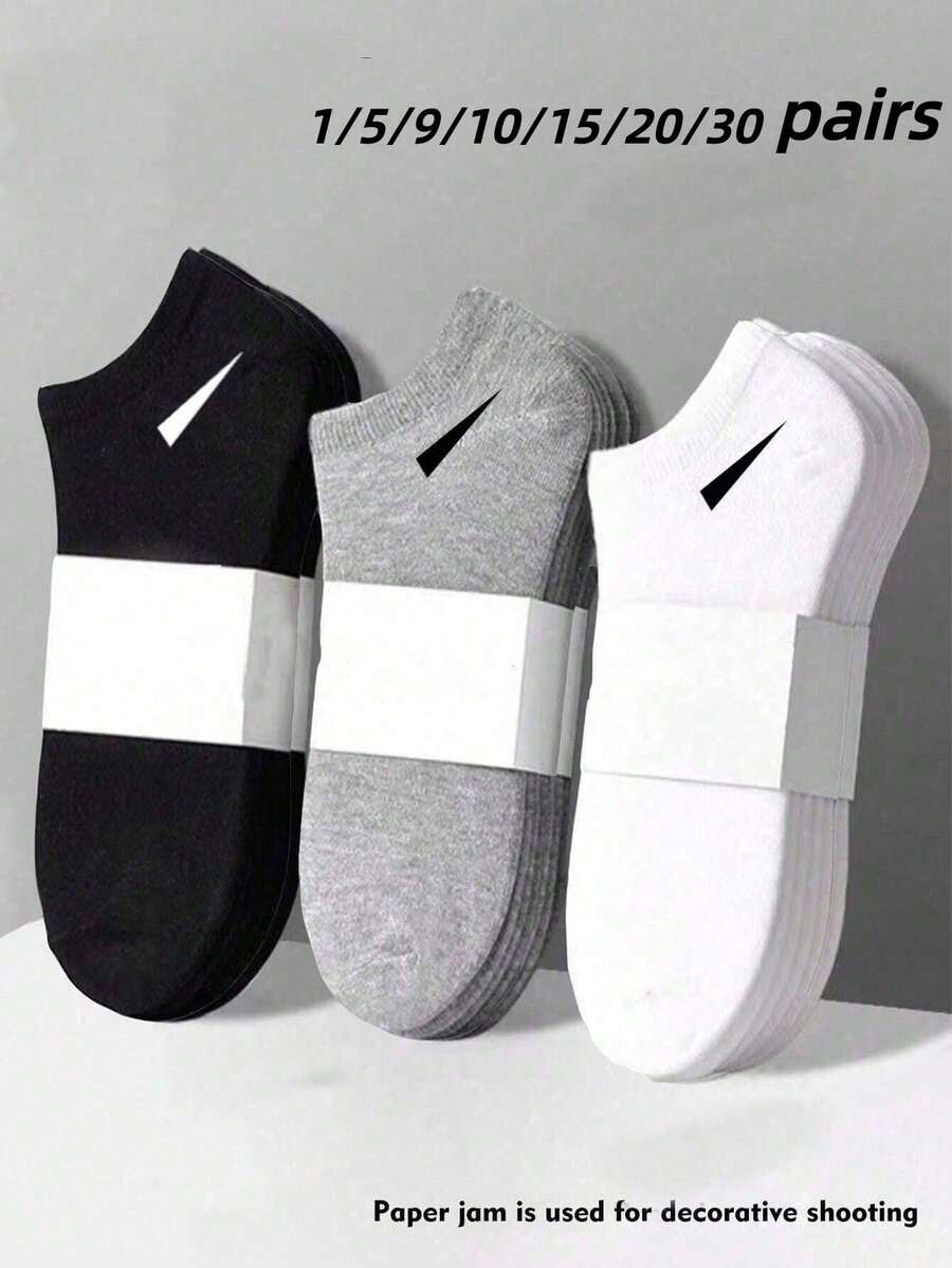 30 Pairs Sports Socks, Black/White/Grey Minimalist Fashion Solid Color Socks, Suitable For Daily Casual Wear, Available In 2pcs/10pcs/18pcs/20pcs/30pcs/40pcs/60pcs (Note: 2pcs = 1 Pair) - Multicolor - View 1