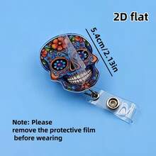 2D Non-3D Skeleton Creative Halloween Theme Retractable ID Badge Lanyard With ID Clip - Acrylic Employee Name Tag Holder, Doctor Nurse Assistant Card Display Holder, Suitable For Hospital Work, Holiday Gift - A - View 2