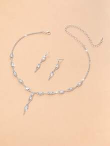 3pcs Full Rhinestone Crystal Gemstone Necklace, Neck Decoration, Suitable For Banquet, Wedding, Anniversary, Valentine's Day Jewelry Set - White - View 3