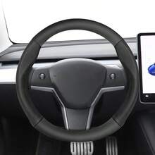 Hocasen 碳纤维纹理皮革和透气PU皮革方向盘套,适用于特斯拉Model S/Model 3/Model Y/Model X/Model Y L及其他车型,颜色可选:黑色、酒红色、摩卡色、橙色 - Perforated Steering Wheel Cover - 查看 34