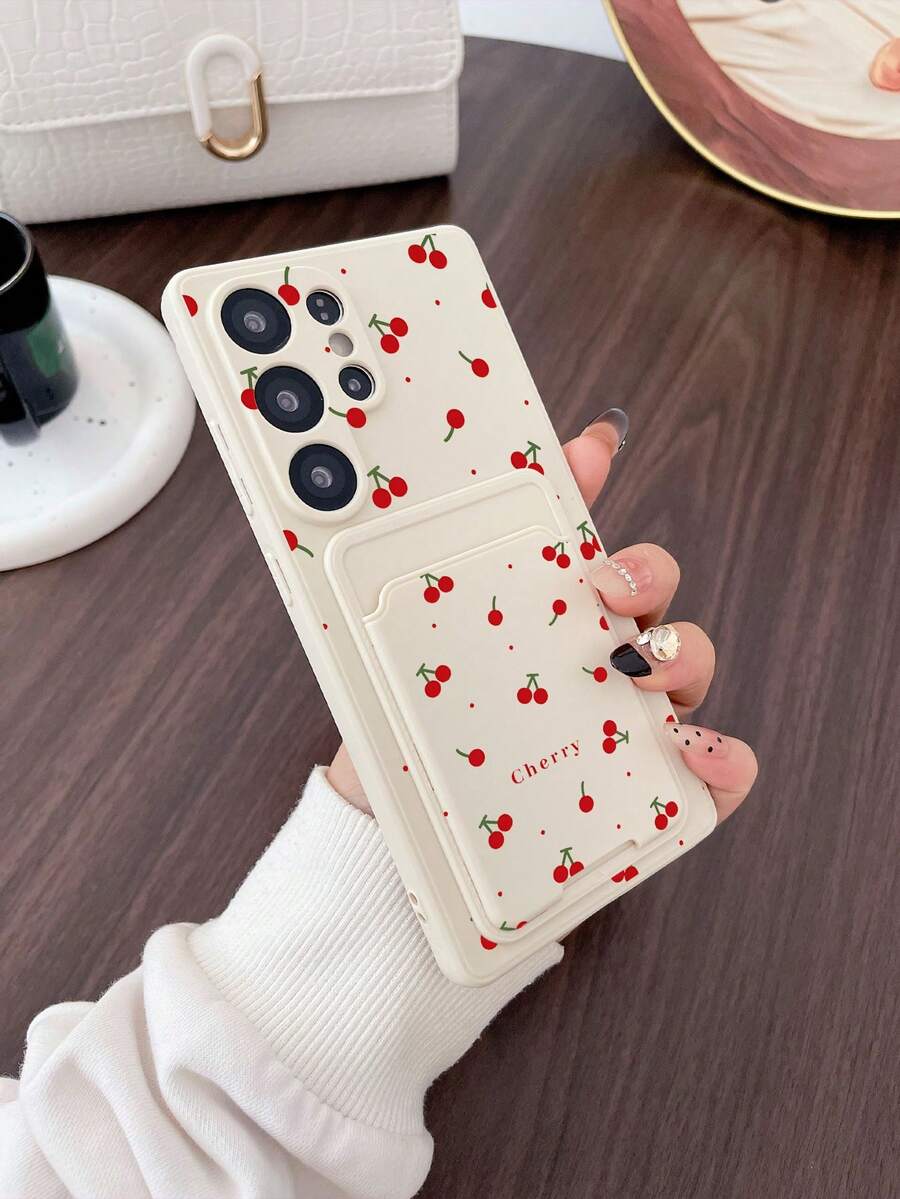 Funda de teléfono Pure Android Series #1 blanca de TPU con estampado de cerezas estilo femenino, ranura para tarjeta, 2 en 1, protectora de cobertura completa, a prueba de polvo y agua, carcasa blanda, versátil y personalizada, compatible con Galaxy S26 S25 S24 S23 S22 S21 S20 Plus Ultra FE y Galaxy A56 A55 A54 4G 5G - Multicolor - View 1