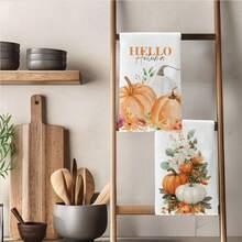 2件裝 Hello Autumn 南瓜印花超細纖維柔軟廚房毛巾，40*60cm 長方形抹布、桌布、手巾，廚房裝飾、家居裝飾，鄰居喬遷禮物，廚房餐巾與抹布，廚房浴室家居必需品 - 橘色 - 查看 9