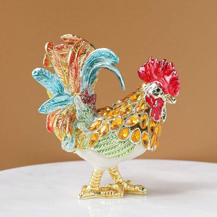 SIQIZHOU 1pc Animal Decorative Box Ornament, Enamel Jewelry Box, Metal Earring Box, Home Decor Chinese Style Animal Wealth-Attracting Ornament Gift - Multicolor - View 1