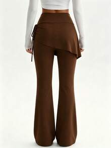 Pantalones deportivos acampanados para mujer, pantalones acampanados de cintura alta con control de abdomen, pantalones acampanados de yoga de unicolor de moda, pantalones largos 2 en 1, con solapa en los glúteos, pantalones de yoga, pantalones de baile, pantalones largos para uso diario en interiores y exteriores y fiestas, ropa casual para mujer - Caqui - Ver 3