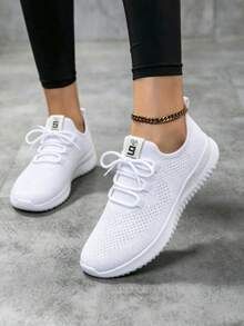 2026 New Women's Breathable Mesh Running Shoes - Lightweight Casual Sports Shoes. With Stable Support, Soft Rubber Sole And Solid Color Design, They Are Suitable For Walking, Jogging And Daily Wear. They Are Fashionable And Comfortable Shoes. - 白色 - 查看 3