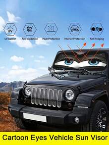 YAIUZGOO Cute Cartoon Big Eye Sun Shade - Car Windshield Sun Shade, Suitable For SUV And Sedan - Summer Sun Protection Heat Insulation Car Interior Accessory, Roll-Up Polyester Front Windshield Cover, Foldable, Convenient Storage, Car Accessory - C - View 9