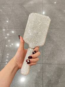 1pc Premium Artificial Diamond Inlaid Long Handle Air Cushion Massage Comb, Scalp Relaxation Massage Comb - Silver - View 6
