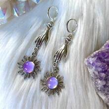 BMOR Silver Sun Evil Eye Earrings, Purple Detail, Mysterious Punk, Gothic Princess, Dark Bold, Edgy Sophisticated, Women Fashion Jewelry Statement Earrings - Gothic Earrings - View 7