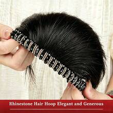 Bando Kepang dengan Lingkaran Rambut, Aksesori Rambut Gaya Baru dengan Poni Depan Berhiaskan Rhinestone, Lingkaran Rambut Kepang dengan Poni Udara, Potongan Ekstensi Rambut Serat Tahan Panas, Menutupi Uban di Dahi & Pelipis Secara Instan, Untuk Pemakaian Sehari-hari & Pesta - MultiWarna - View 3