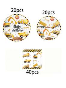 10件/20件/40件/80件黃色工程主題生日派對用品 工程主題裝飾品 包含餐盤、餐巾紙、一次性餐具、傾卸卡車餐具 生日派對裝飾禮品 - 彩色 - 查看 11