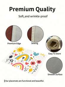 1pc Cartoon Style Linen Placemat, Breakfast Mat, Coffee Coaster, Bowl Pad, Kitchen Accessory, Easy To Clean Dining Mat, Suitable For Home, Restaurant, Dining Decor, Holiday Gift, Gift For Friends, Multi-Piece Set - Multicolor - View 4
