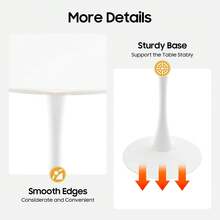 RainWeel Modern Round Dining Table, Kitchen Dining Table, Pedestal Table With Round Top, Tulip Dining Room Table For 1-4 People, Modern Coffee Table, 31.5*28.7inch  Mid-Century Leisure Table For Living Room, Kitchen, Dining Room, Balcony, Patio, Bar, White - White - View 7