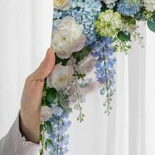 NOSBEI 1PC Light Blue White Hydrangea Rose Print Rod Pocket Curtain, Semi-Sheer Light Filtering Window Drape, Elegant Floral Arrangement For Bedroom Living Room Decor - Multicolor - View 7