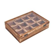 12-Compartment Countertop Wood Spice Box, Clear Acrylic Lid Portable Tea Seasoning Storage Organizer With Spoon For Home Restaurant - Brown - View 6