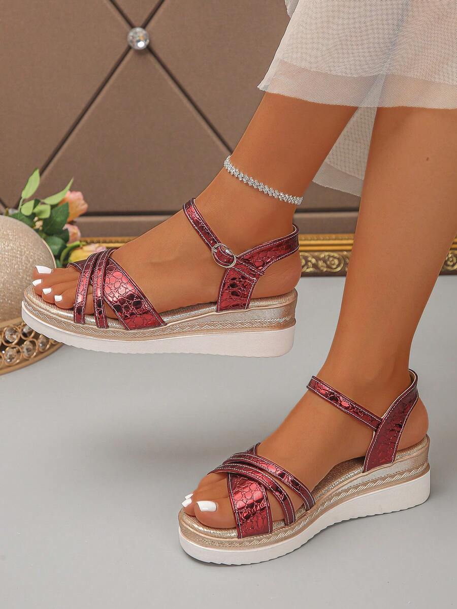 Sandalias de cuña y plataforma para mujer, unicolor, para playa y vacaciones, con hebilla, punta abierta, cómodas y de aumento de altura, nuevo estilo de verano