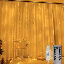 1 pieza Luces de cortina LED alimentadas por USB con 8 funciones de iluminación, luces de cadena colgantes ambientales para boda, fiesta de cumpleaños, ventana, sala de estar, decoración de pared de fondo, iluminación interior para días festivos (control remoto sin batería) - Luz de cortina USB - Ver 2